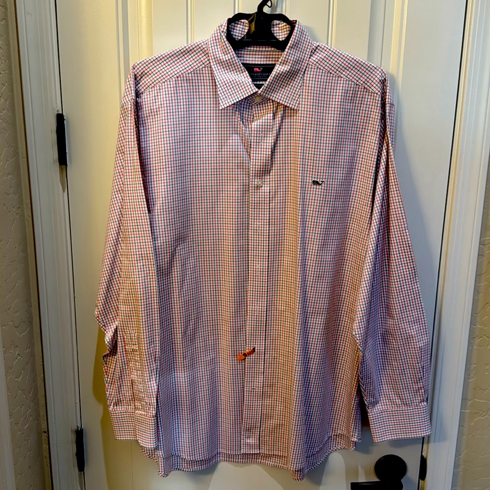Vineyard Vines Whale Shirt XL Red, white, blue cross striped Men’s Button Down